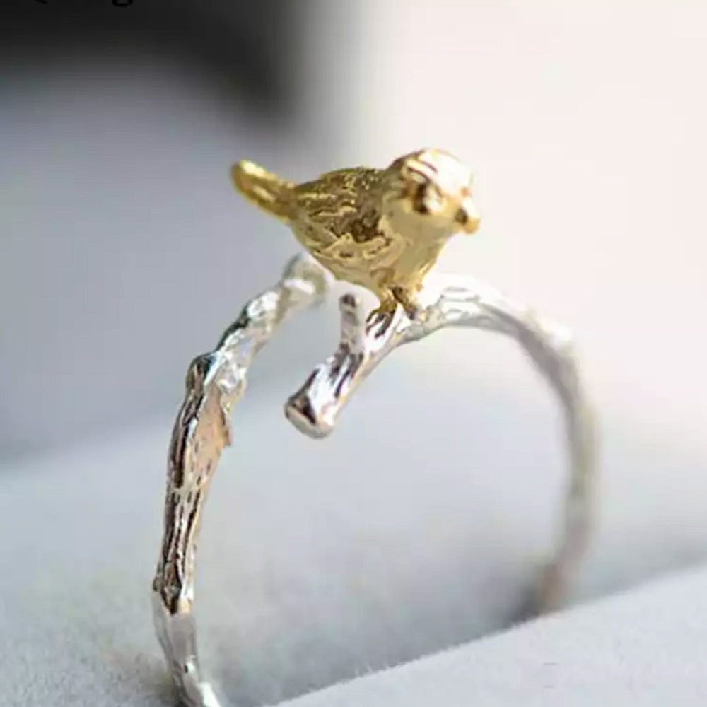 “Morning Companion” Bird Tree Branch Nature Ring - Picture 1 of 12